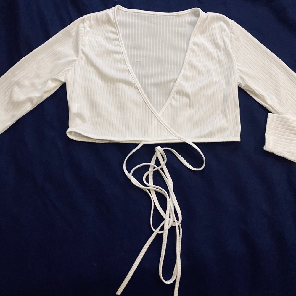 White crop top criss cross tie